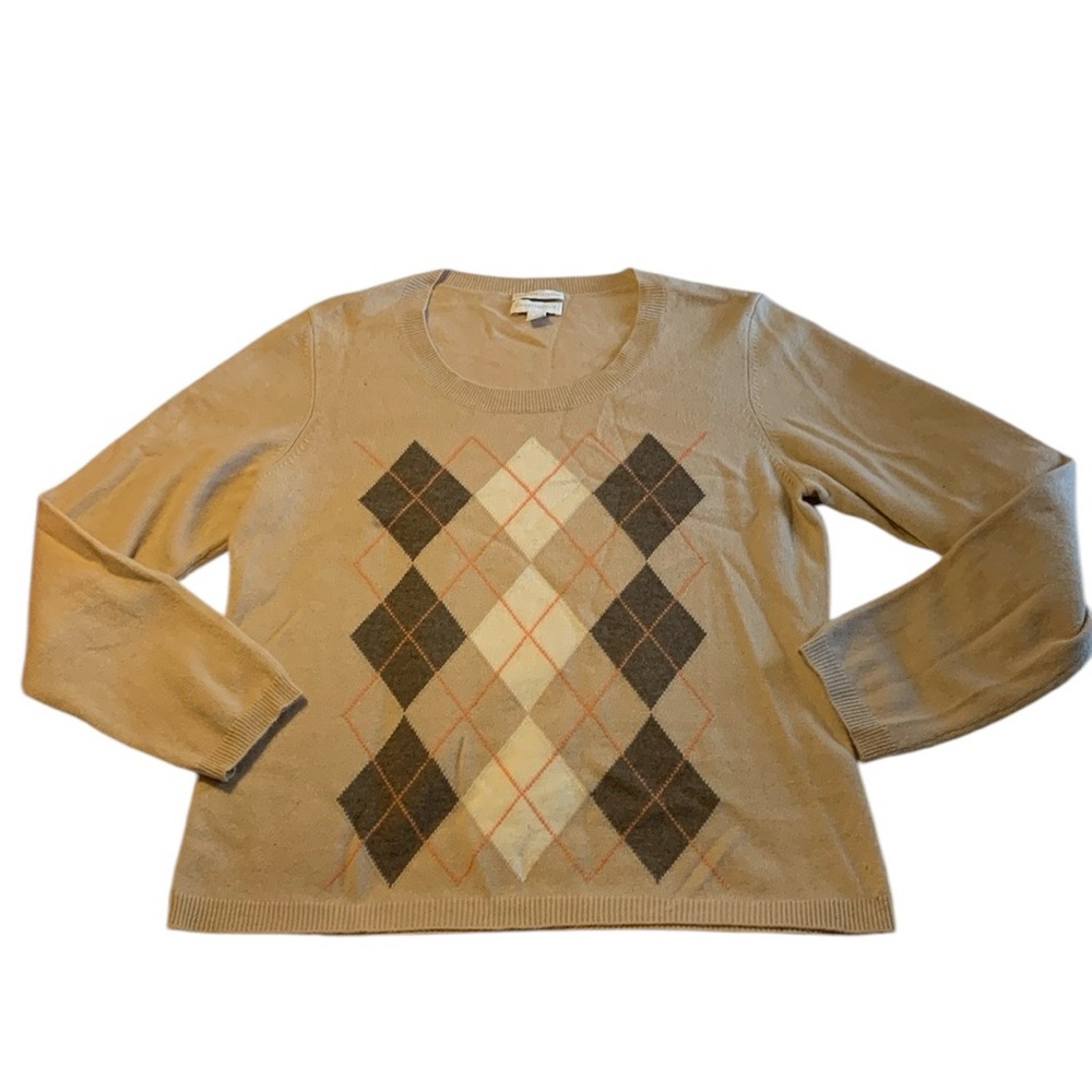 Charter Club 100% Cashmere Pullover Sweater Long Sleeve Argyle diamond Print